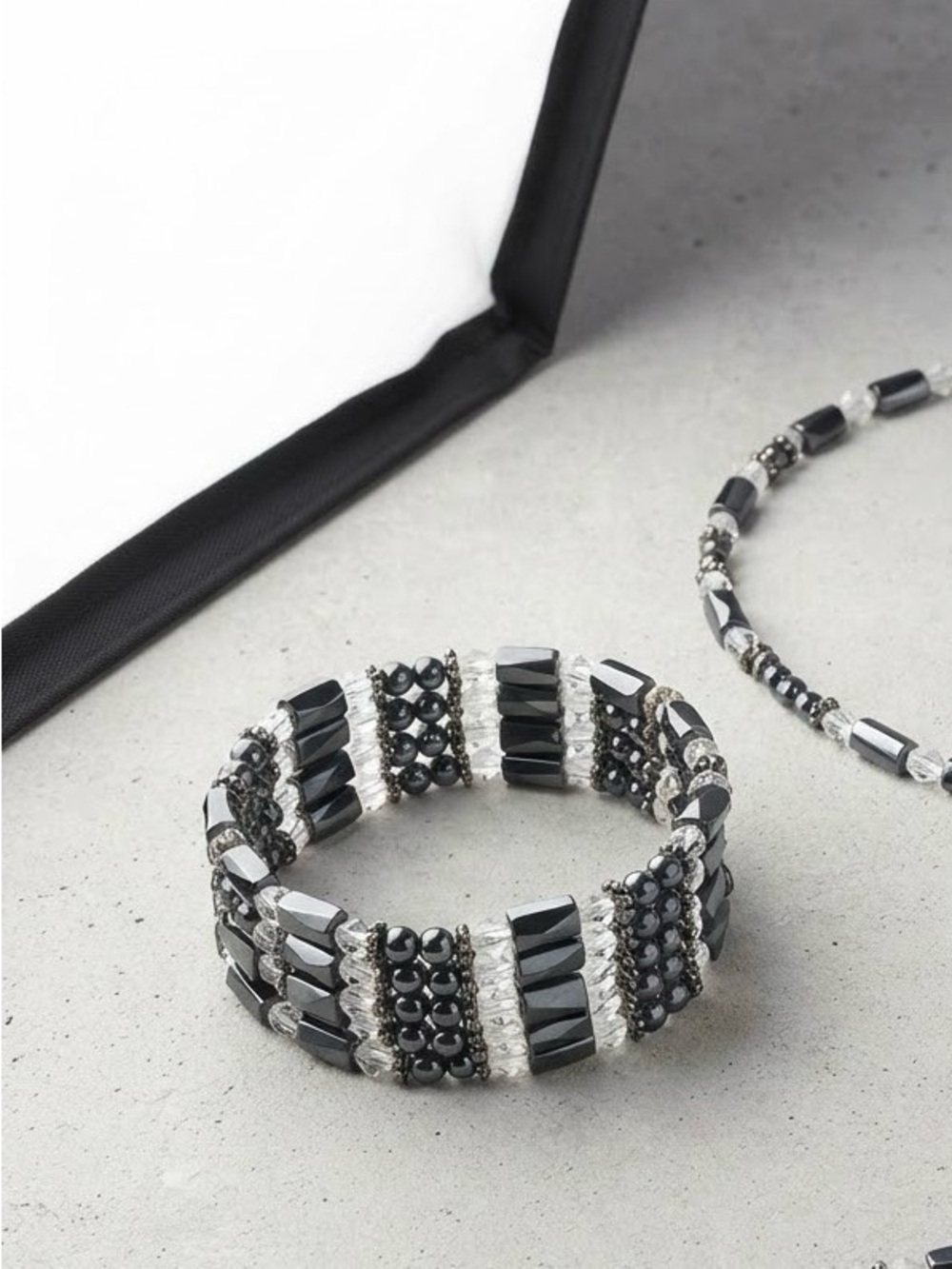 Convertible Magnetic Hematite & Crystal Beaded Strand - Bracelet or Necklace